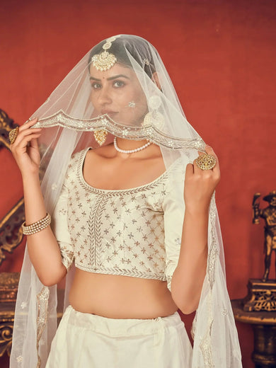 White Thread Embroidered Art Silk Party Wear Lehenga Choli